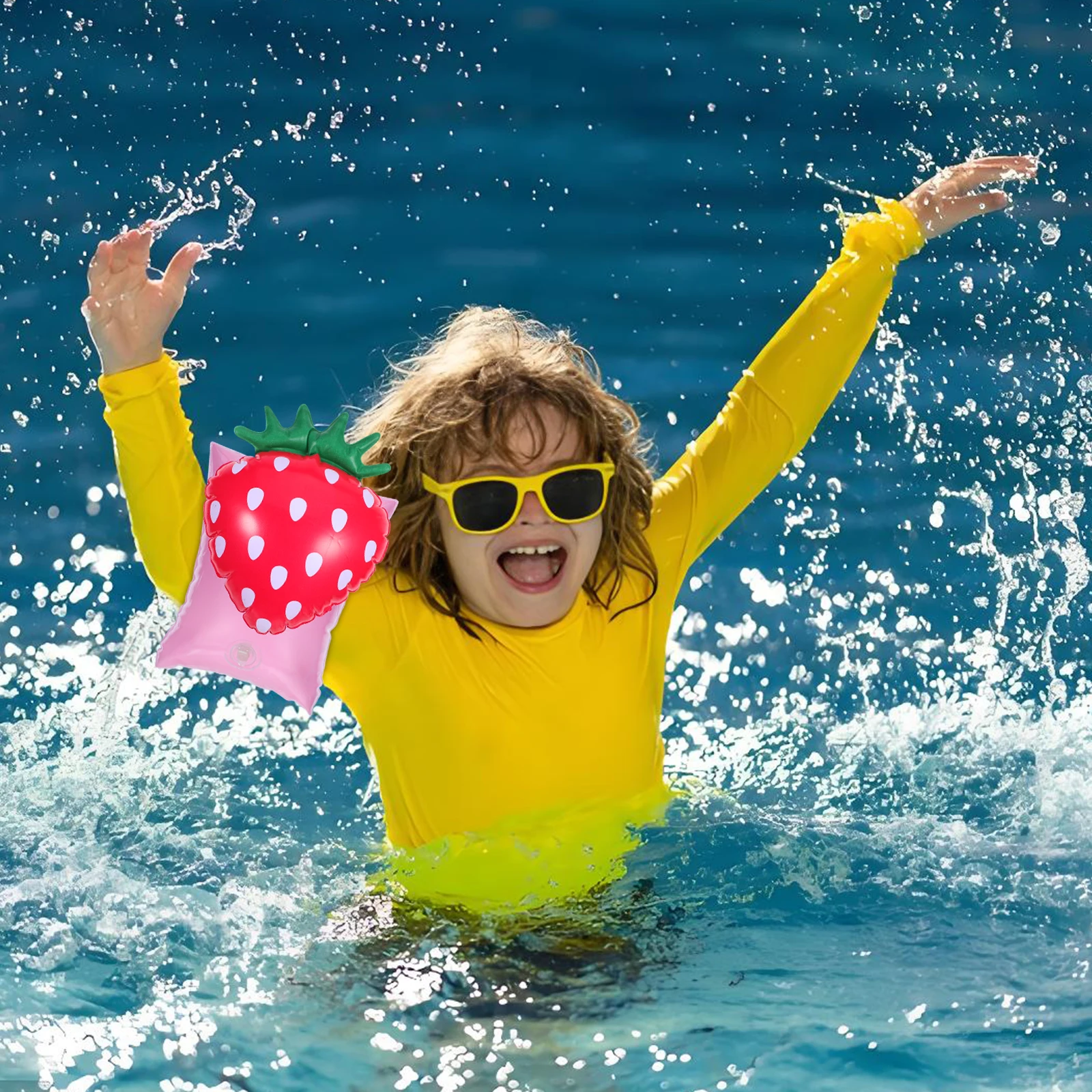 1 ペアベビー水泳アームフロートインフレータブルイチゴパターン PVC アームバンド水泳トレーニング補助安全子供フロートリング夏の水