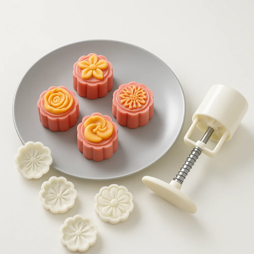 

3D Mooncake Mold Hand-pressed Flower-shaped Cookie Stamp Mould Reusable Mini Size Pastry Making Tools Kitchen DIY