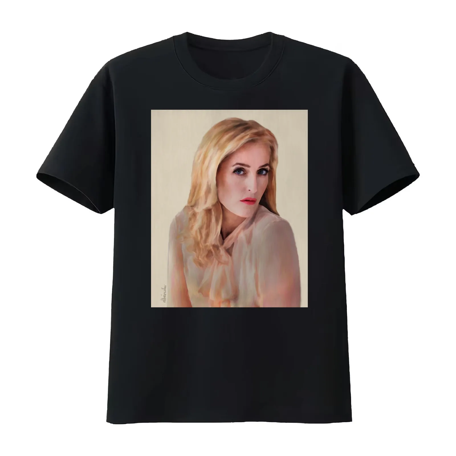 Gillian Anderson oil color painting T-Shirt Summer Casual Cotton Tee Oversized Streetwear Tops Vintage Graphic Print