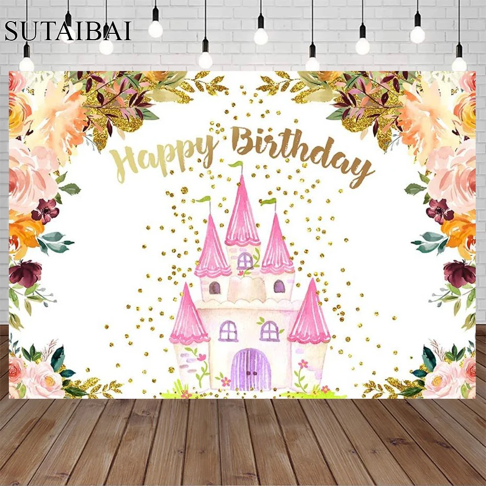 

Cartoon Birthday Party Fairy Tale Photo Background Unicorn Castle Floral Star Custom Poster Photography Backdrop Shooting Props