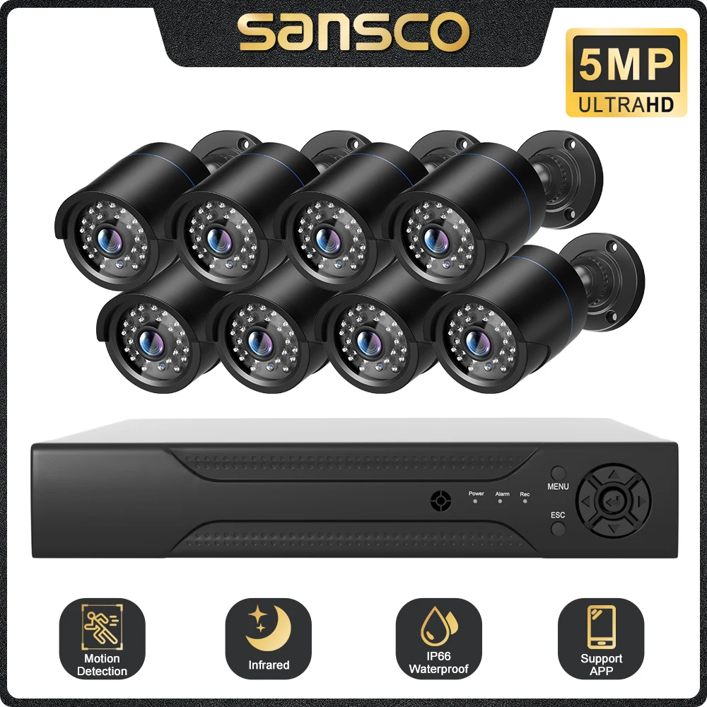 

SANSCO 5MP система видеонаблюдения комплект 8CH 8MP NVR система видеонаблюдения наружная 5-мегапиксельная IP-камера комплект наблюдения