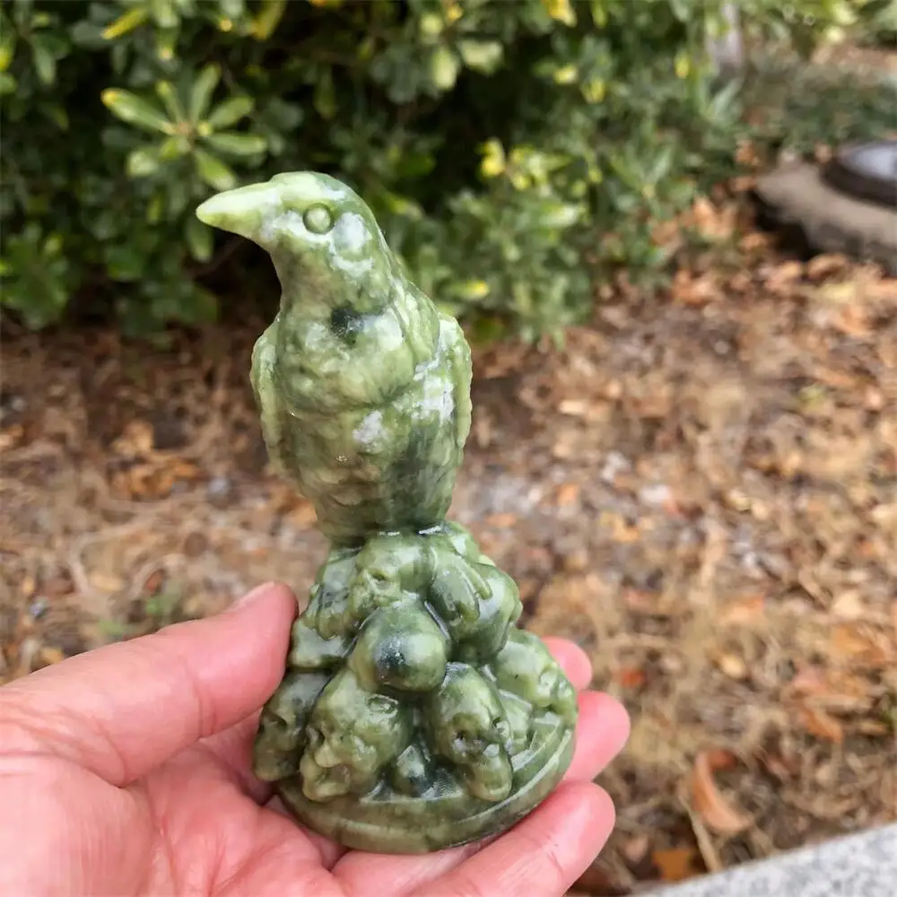 10cm Natural Green Jade opalite Bird Carving Animal Statue Quartz Healing Crystal Craft Unique Christmas Gift