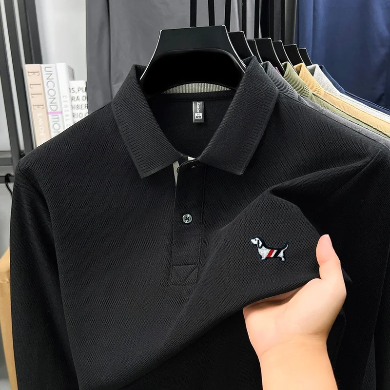 

100%cotton Brand Men's High Quality Spring Polo Shirt Lapel Button Embroidery Long Sleeves T-Shirt Leisure Business Men Clothing