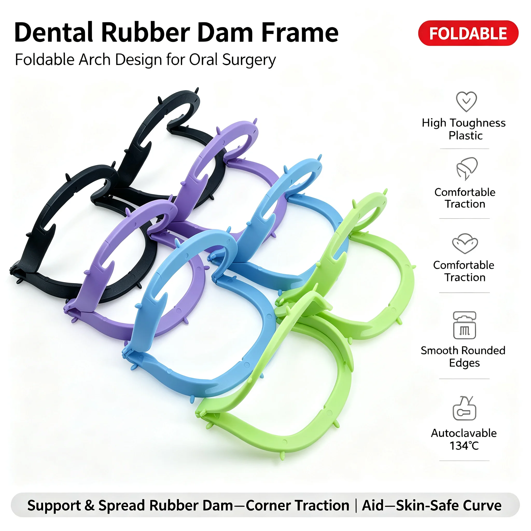 1Pcs Dental Rubber Barrier Bracket High-Temp Resistant Dental Foldable Frame Plastic Rubber Dam Rubber Barrier Bracket Oral Tool