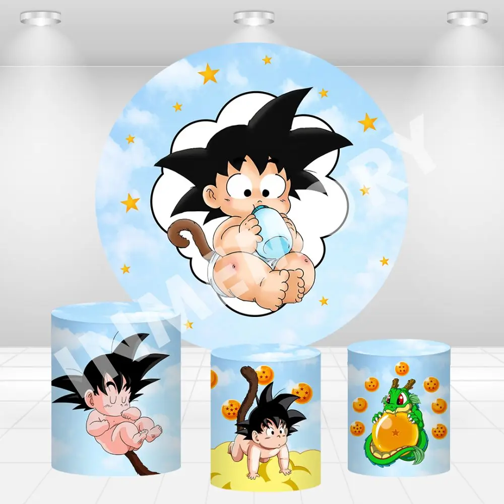Baby Goku Party Circle Background Cake Table Plinth Covers Dragon Ball Z Birthday Decoration Banner