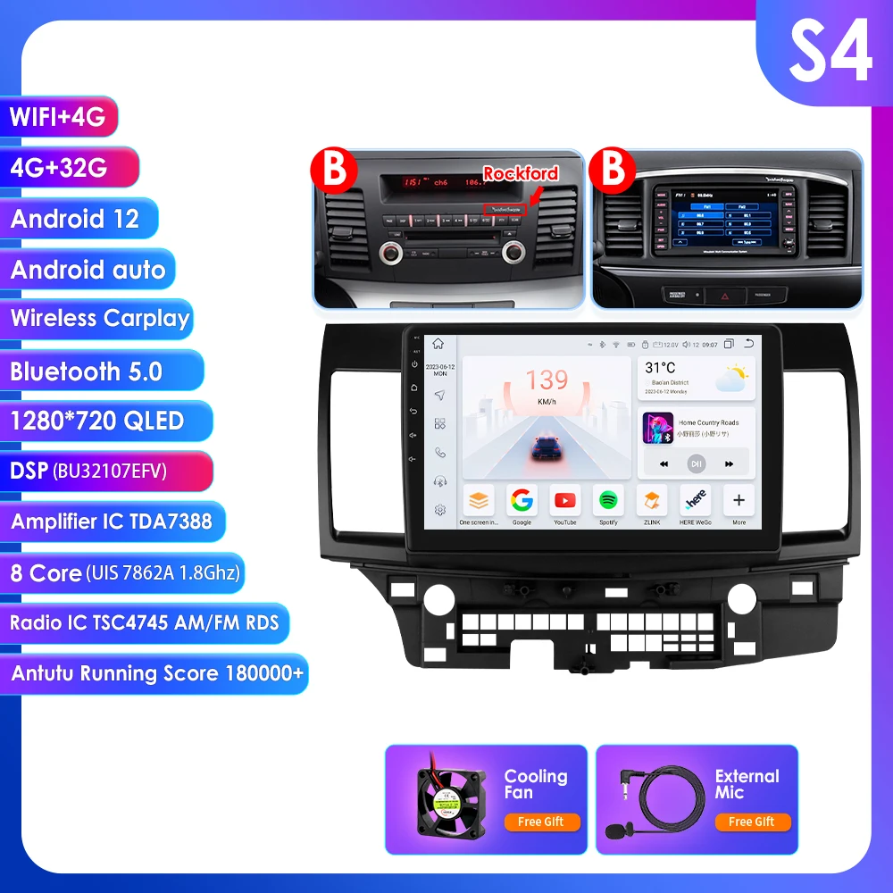 Hizpo Auto Intelligent Systemen Carplay Android Autoradio voor Mitsubishi Lancer 2007-2012 Multimedia Video Speler WIFI 8Core 6115