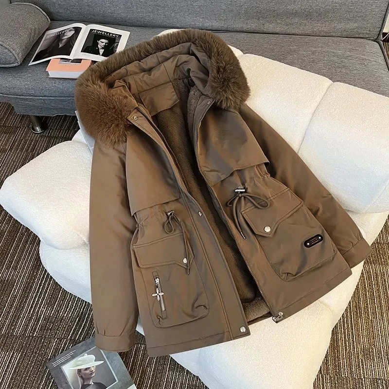 Winter Women Jacket Parka Clothes Loose Long Coat Wool Liner Hooded Jacket Fur Collar Warm Thick Warm Snow Wear Padded Parka