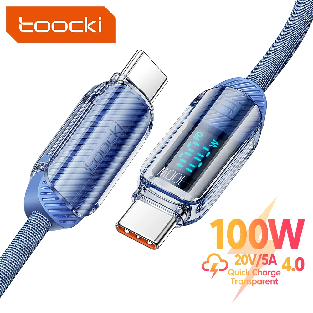 Toocki 100W USB C To USB C Display Cable PD Fast Charge Transparent Type C To Type C Cable For Macbook Xiaomi Samsung Poco Realm