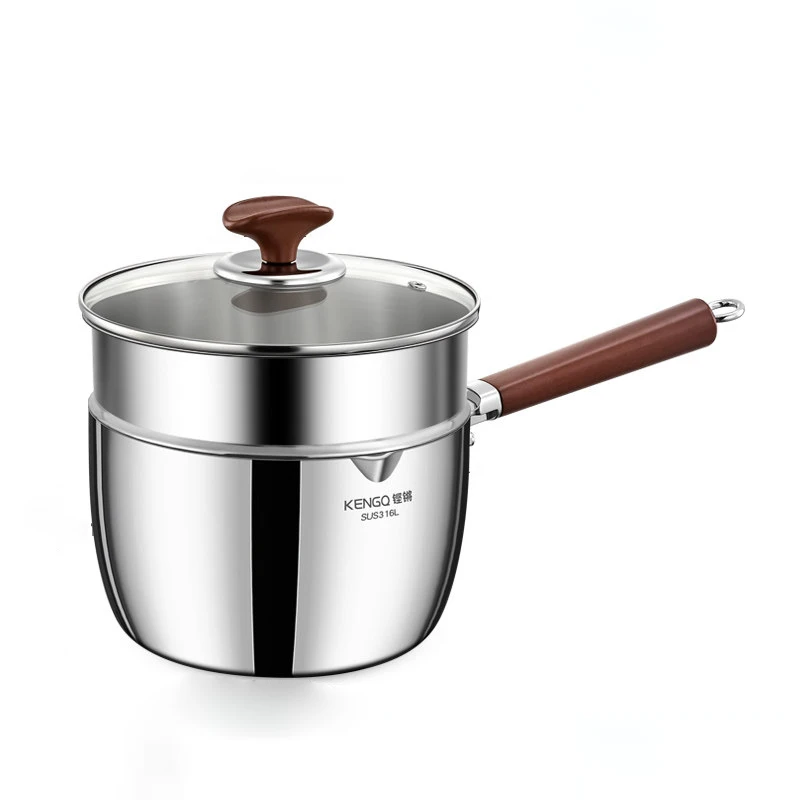 Kitchen Cookware Snow Pan 316 Stainless Steel Wood Handle Cooking Pan for Gas Induction Cooker Sauce Pot 5