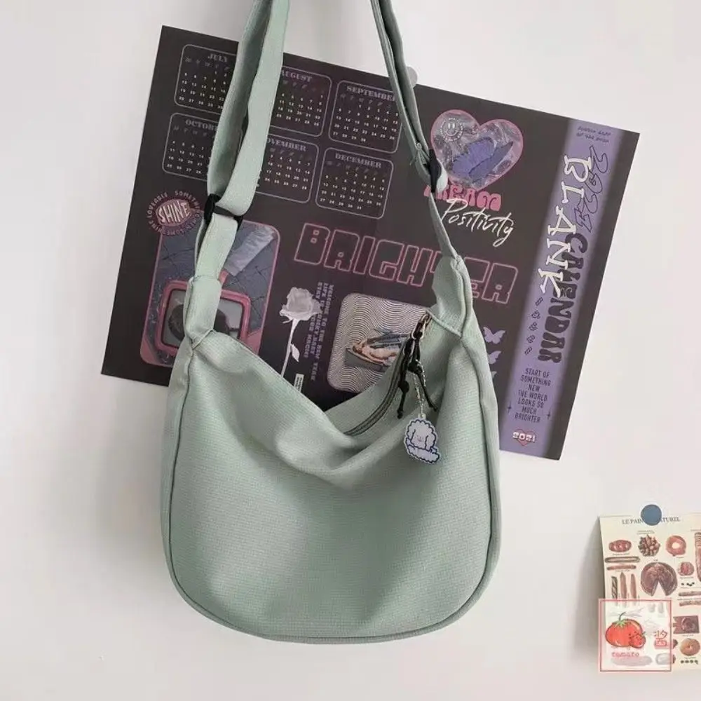 Corduroy Waffle Plaid Shoulder Bag Korean Style Cotton Cloth Solid Color Shoulder Bag Tote Bag Large Capacity
