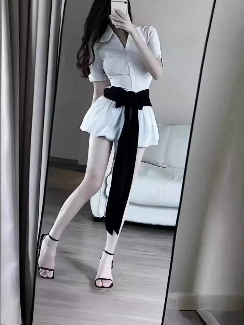 

Летняя белая короткая юбка с французским бантом, модный дизайн, универсальная, с высокой талией, облегающая, с драпировкой на бедрах, HNH4