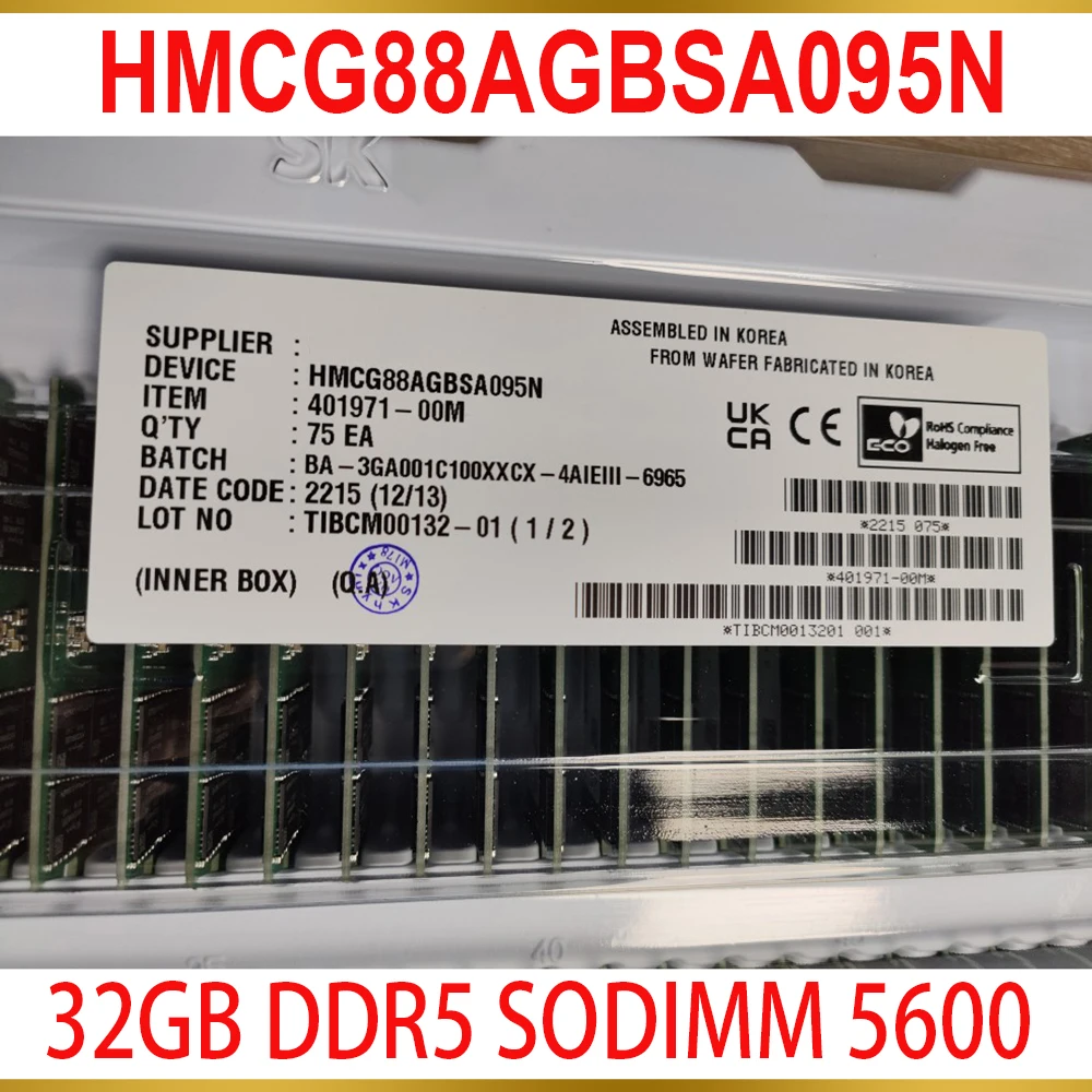 Memória do Caderno de Sodimm 32gb Ddr5 5600b 2rx8 Hmcg88agbsa095n Sodimm 5600b pc