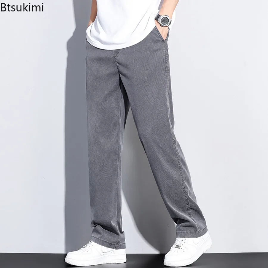 2025 Autumn New Lyocell Fabric Jeans Men's Casual Pants High Quality Straight Sweatpants Soft Wide Leg Baggy Trousers Hot Sales