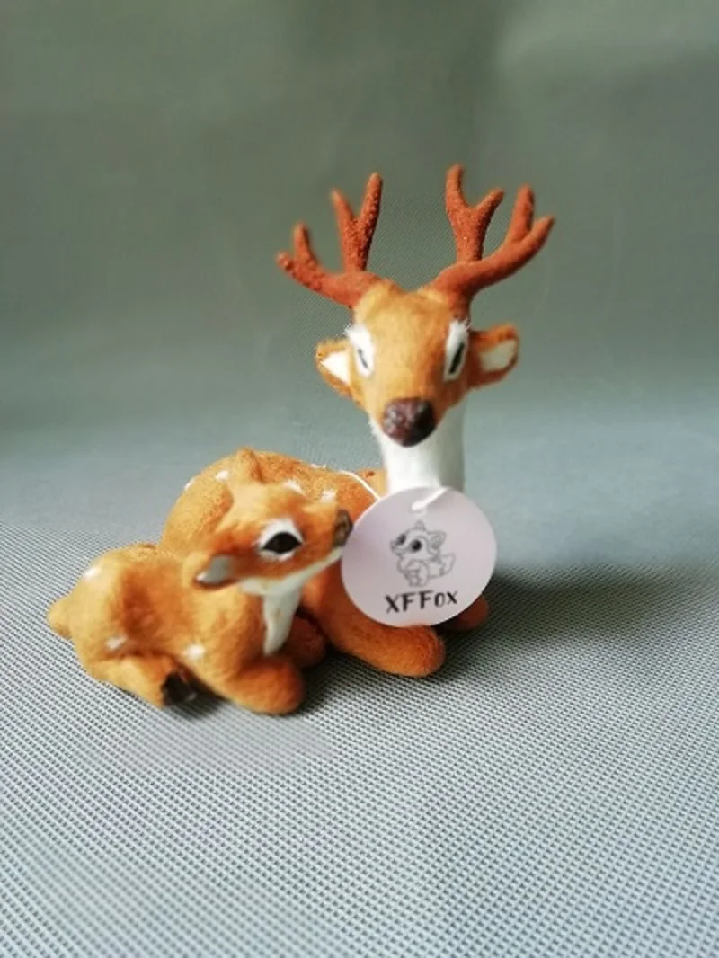 

cute real life deer father&baby model plastic&furs sika deer home decoration gift about 12x11cm xf0010