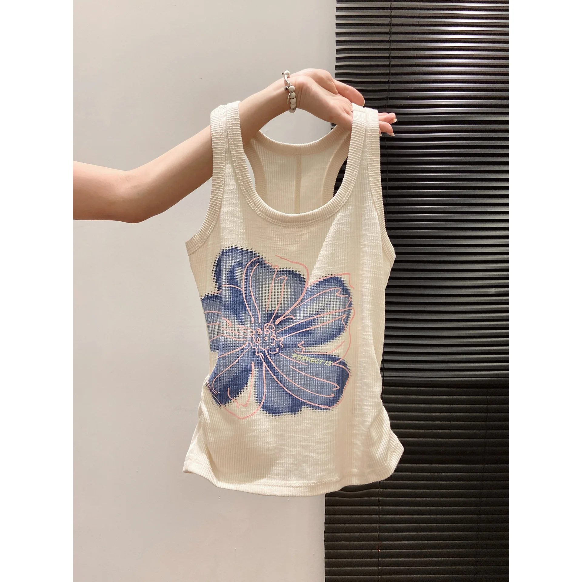2025 Summer Sheer Orchid Print Cami Top - Built-In Coverage Figure-Flattering Racerback, Trendy Sleeveless Blouse, Bestseller