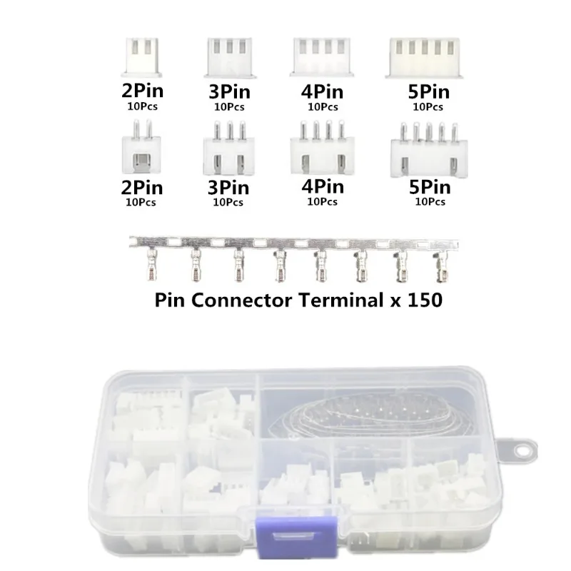 230 pieces XH2.54 2p 3p 4p 5-pin 2.54mm spacing terminal kit/housing/pin connector JST connector wire connector adapter