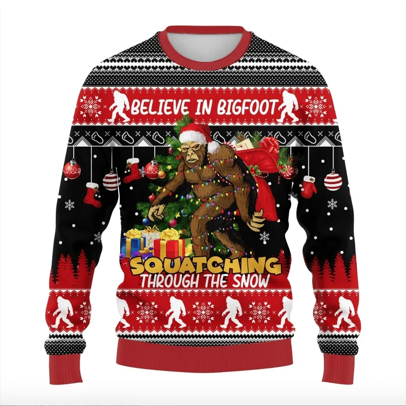 سويت شيرت Bigfoot لعيد الميلاد بنمط قبيح "Believe in Bigfoot" جرافيك للكبار للأولاد والبنات ملابس عطلة شتوية متطابقة للعائلة