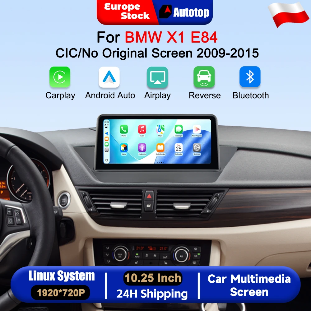 CarPlay wireless e Android Auto, autoradio Linux da 10,25 pollici con risoluzione 1920*720P per BMW X1 E84 con sistema CIC, senza schermo originale, 2009-2015, schermo touch multimediale, Airplay,