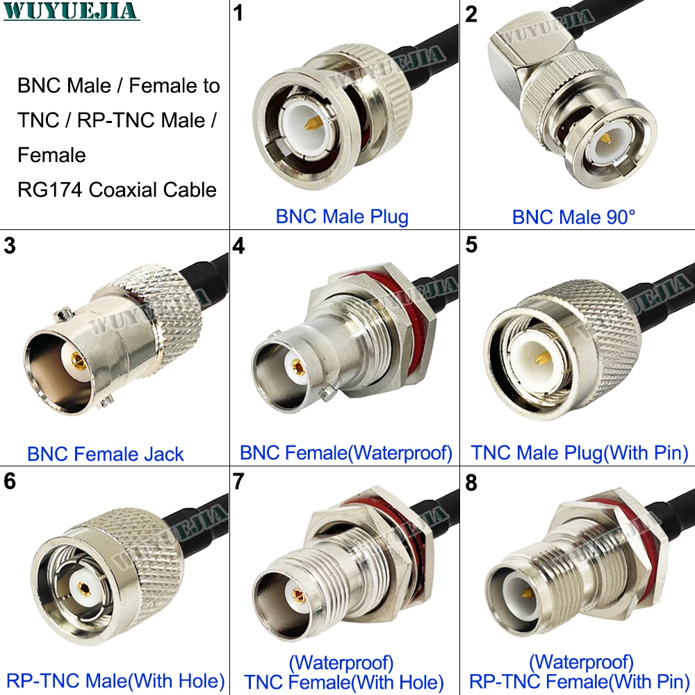 Low-Loss BNC Male to RP-TNC Female Waterproof Connector 50 ohm RG-174 Coaxial Cable Assembly for Electronic Components Market