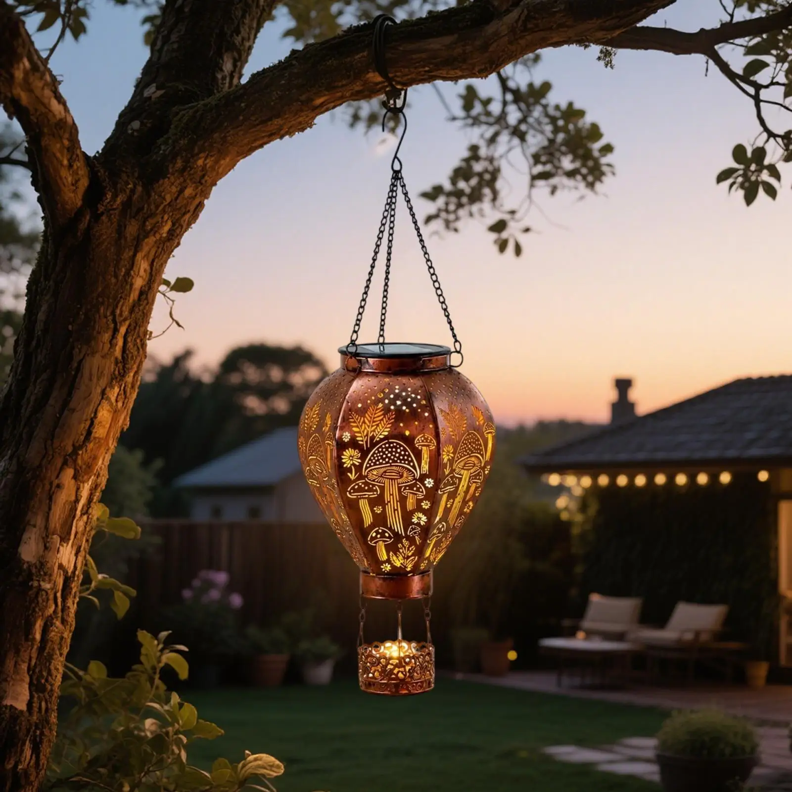 

Hot Air Balloon Solar Lantern Metal Waterproof Hummingbird And Mushroom Decoration Hot Air Balloon Decorations For Patio Fence