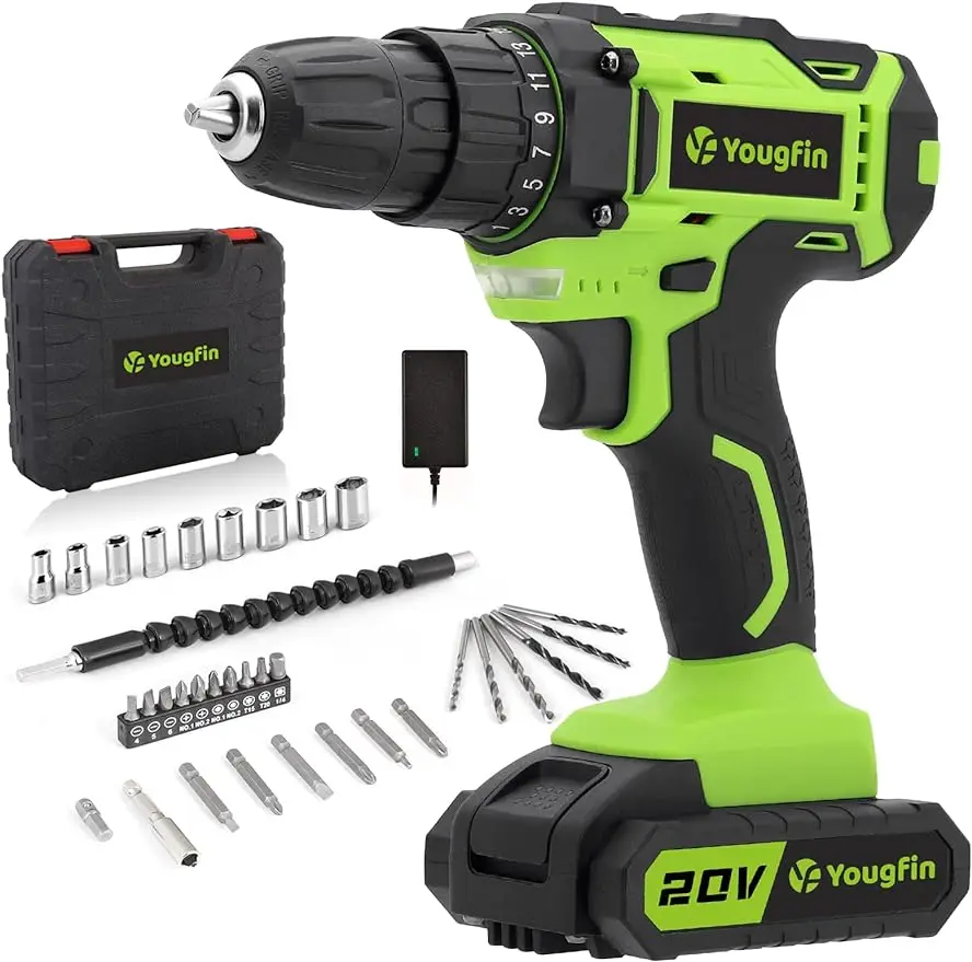 

Cordless Drill Set 20V Power Drill Kit with Battery and Charger 3/8" Keyless Chuck, Variable Speed, 25+1 Torque Setting