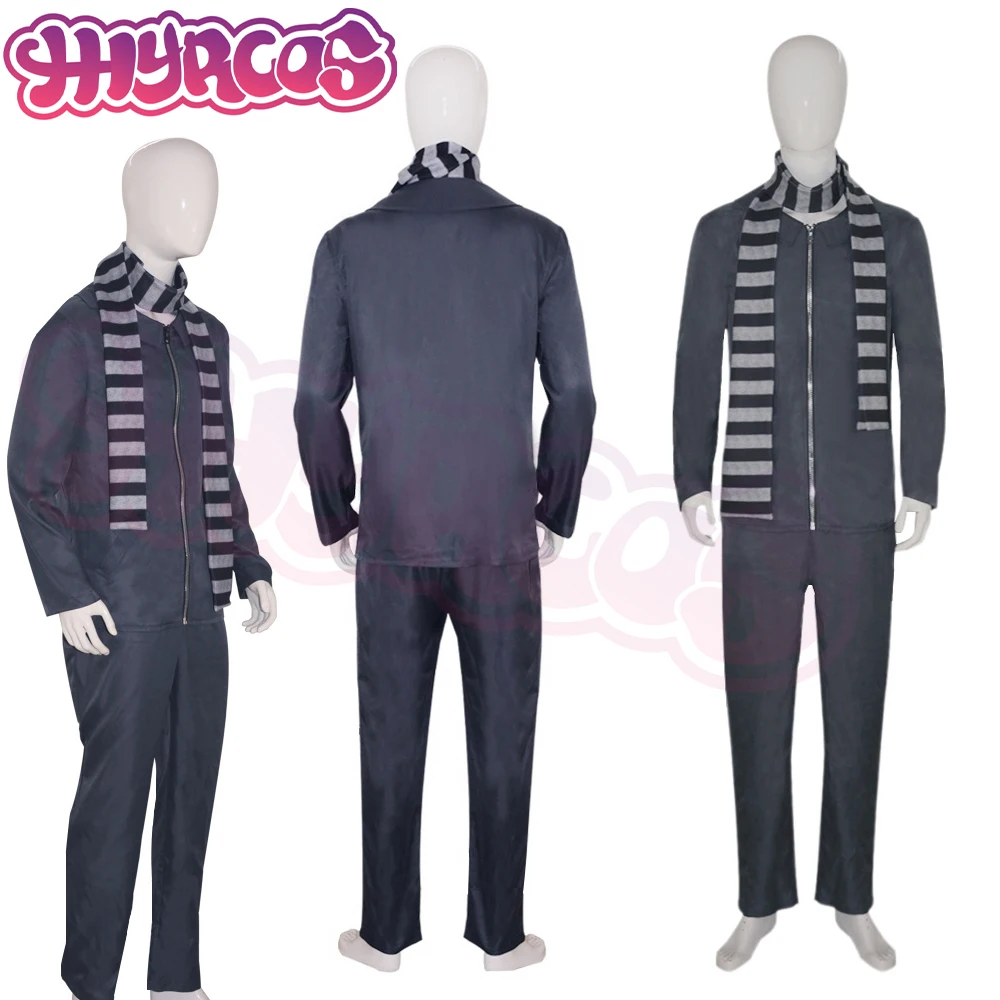 Movie DAD Gru Cosplay Costume Gru CospalyCoat Pants Scarf for Men Male Disguise Party Fantasy Outfits Halloween Dress-Up Gifts