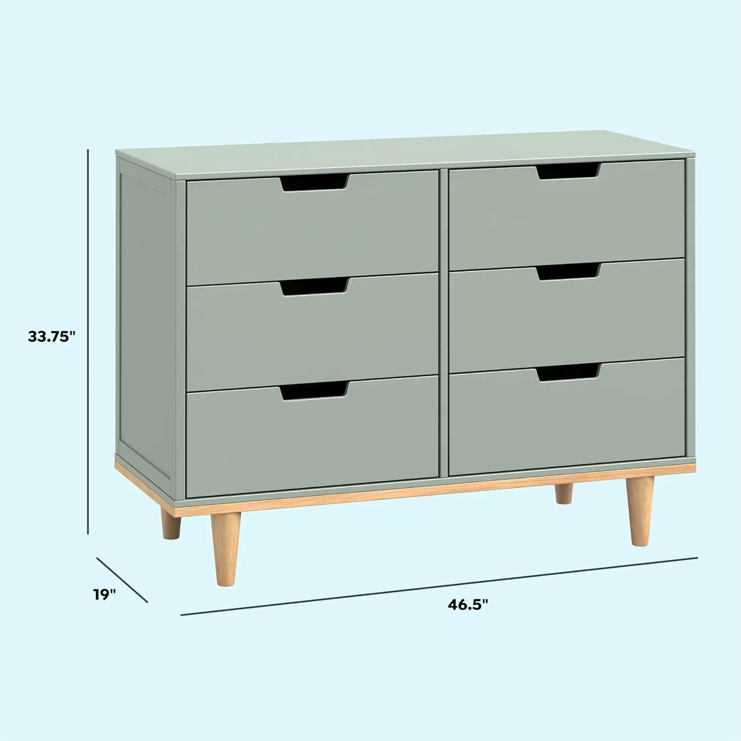 Drawer Double Dresser in Light Sage and Honey, GREENGUARD Gold Certified