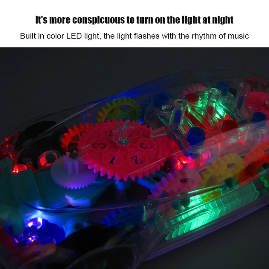 Children's electric universal transparent concept gear car racing colorful light music boys and girls educational toy car