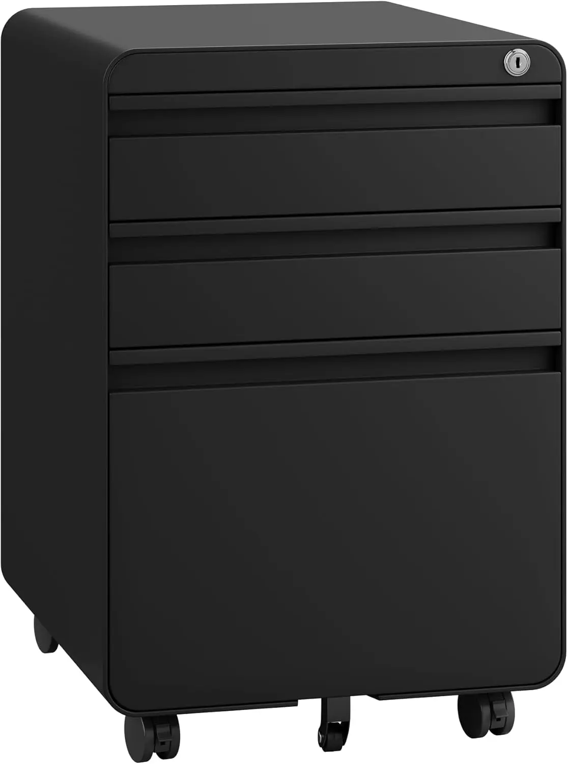 3 Drawer Black File Cabinet, Mobile Under Desk Storage File Cabinet with Lock on Wheels, Letter/Legal Size,Fully Assembled, Smal