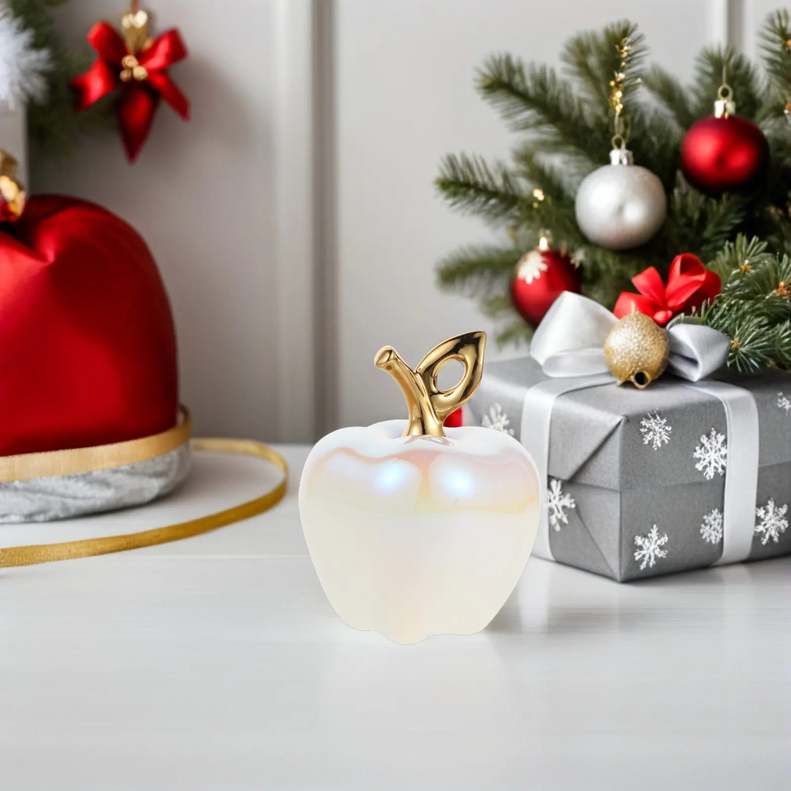 Ceramic Apple Ornament Realistic Fake Fruit Sculpture Desktop Kitchen Centerpiece Farmhouse Holiday Christmas Decor