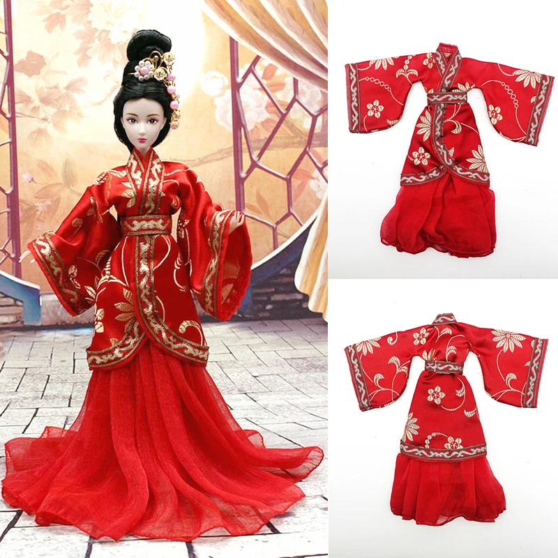 Handmade Bjd Doll Clothes Chinese HanFu Girl Dress BABI CLOTHES For Dolls 30cm Barbie Kurhn 1/6 Jointed Doll Accessories Toys