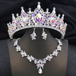 AB Crystal Wedding Crown and Necklace earring Set Bridal Tiaras and Crowns for Party Bride Jewelry sets Costume Accessories