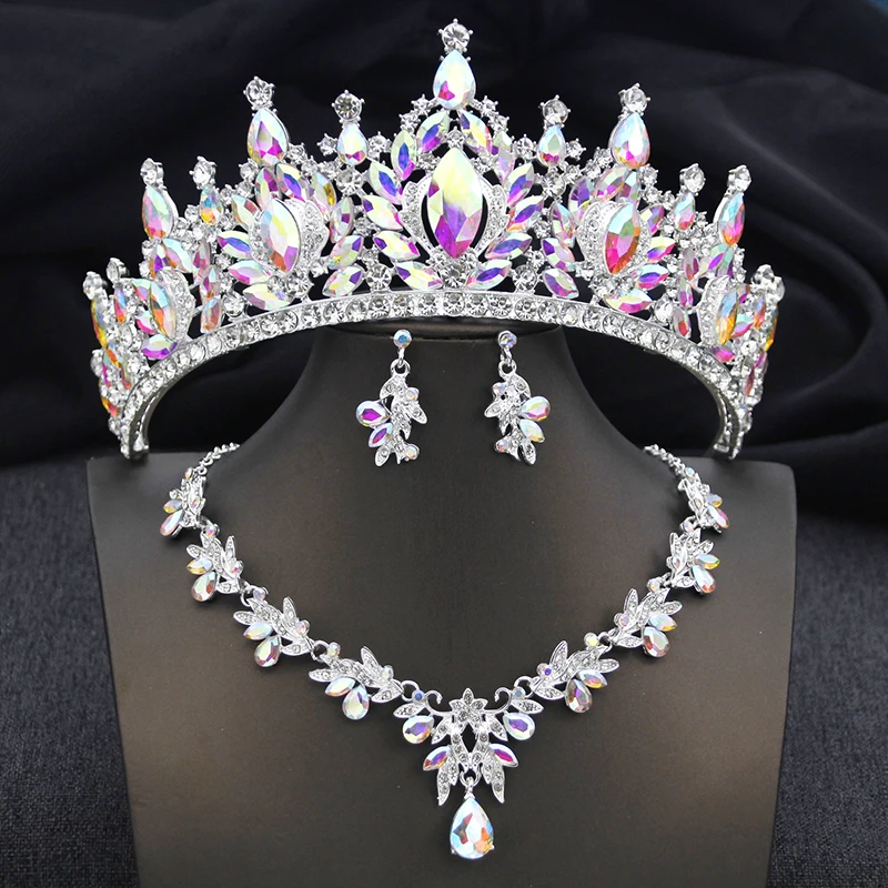 Luxury Wedding Crown and Necklace earring Set Bridal Tiaras and Crowns for Party Bride Jewelry sets Costume Accessories