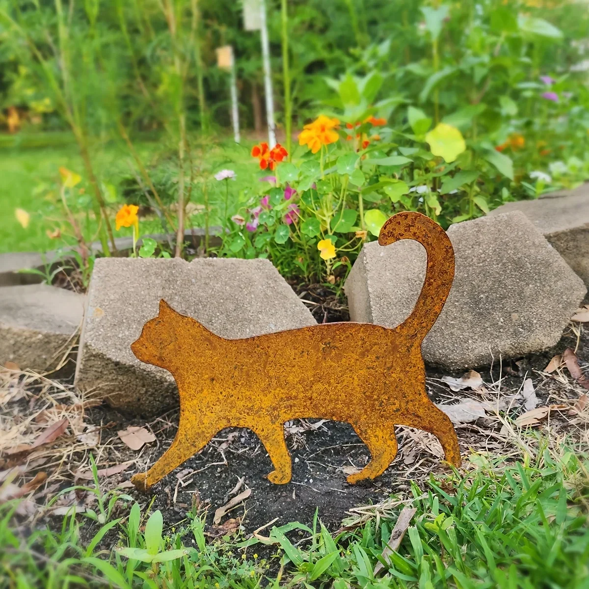 [2D Flat] Natural Rust Cat Iron Garden Stake Ground Spike Gift Thanksgiving Mother Day Gardeners Lawn Landscape Ornaments