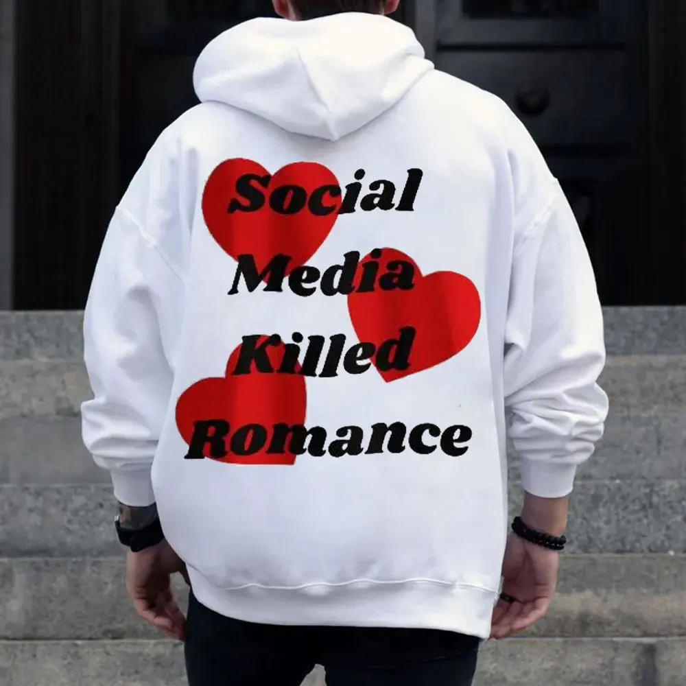 Sudadera con capucha cómoda The Social Media Killed Romance, sudaderas con capucha cómodas para hombres y mujeres, sudaderas con capucha Harajuku, ropa de calle de manga larga