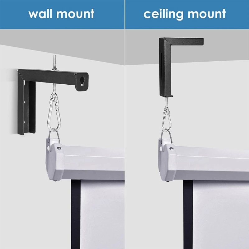 6" Projector Screen Mounting Brackets with Adjustable Hooks for Wall or Ceiling Installation, Home Theater Accessories