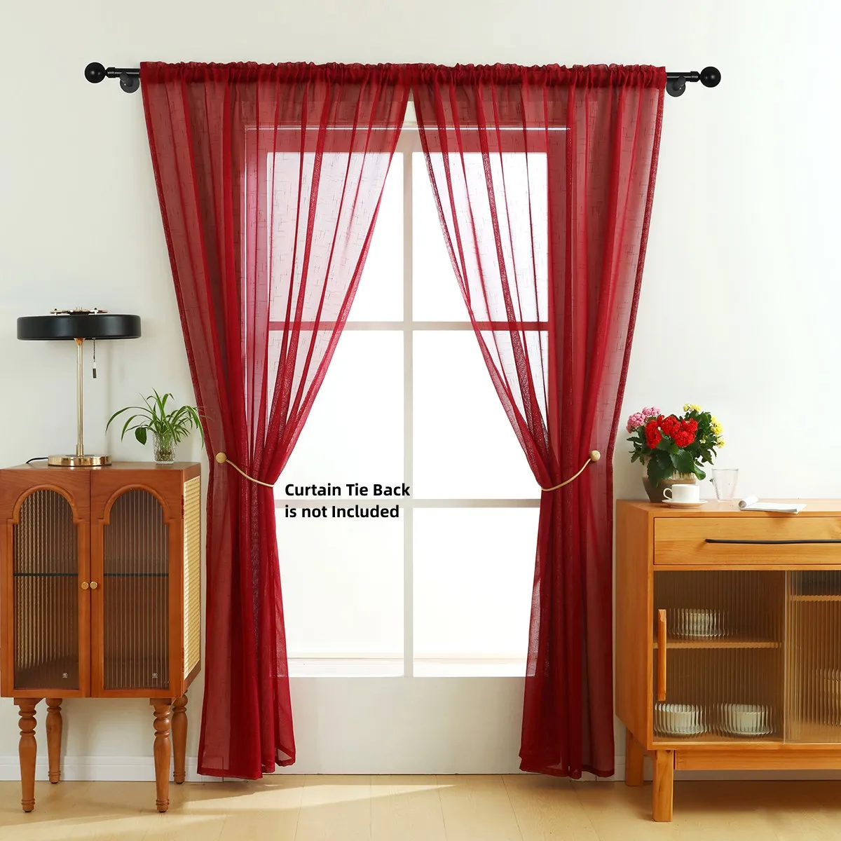 1pc Red Pure Color Sheer Curtain,Rod Pocket,Transparent Gauze Curtain for the Room Decor.Home Decoration