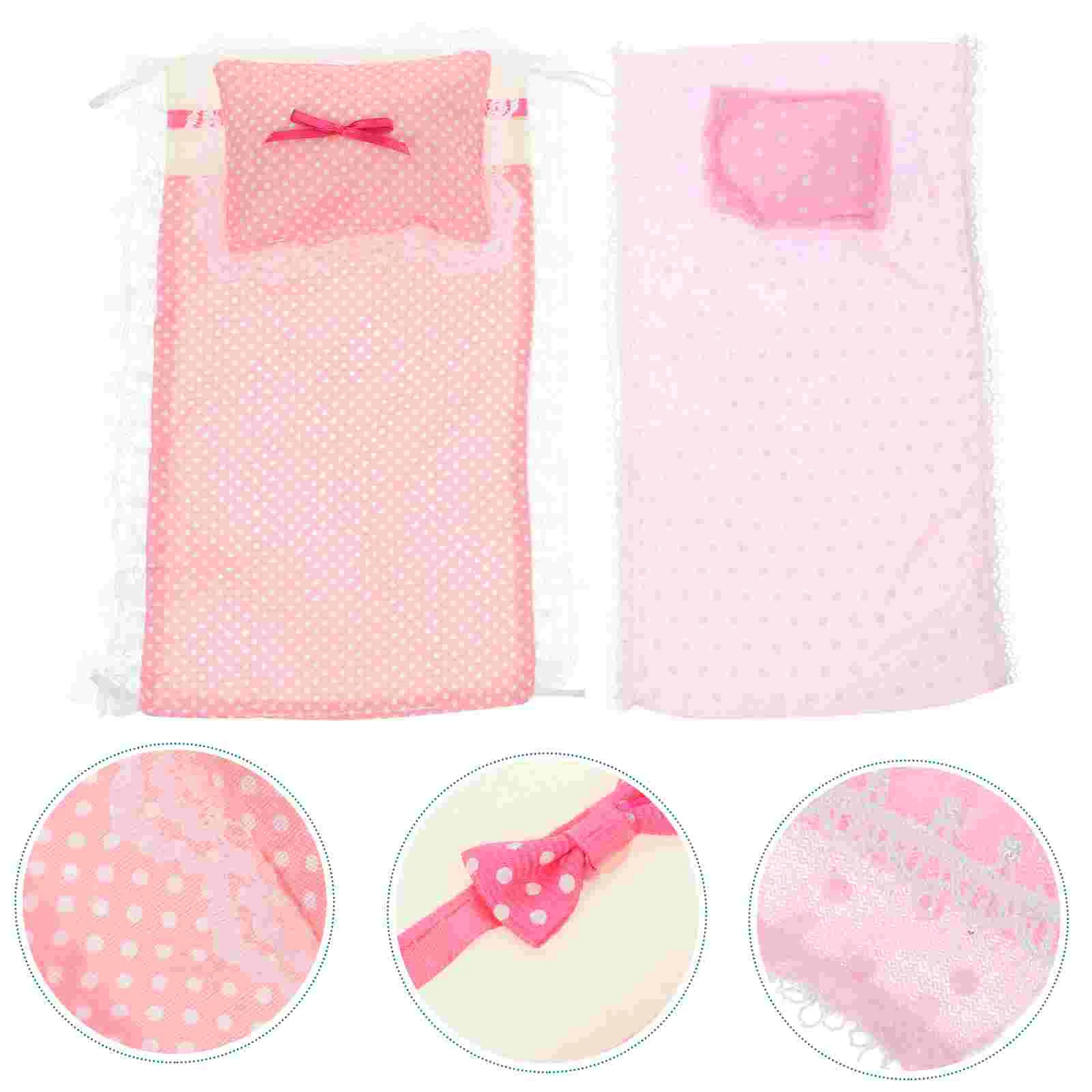 2 Sets Bed Sheet Pillow Suit Model Baby Mini Bedroom Bedding for Dolls Quilt House Accessories Cotton Dollhouse Travel