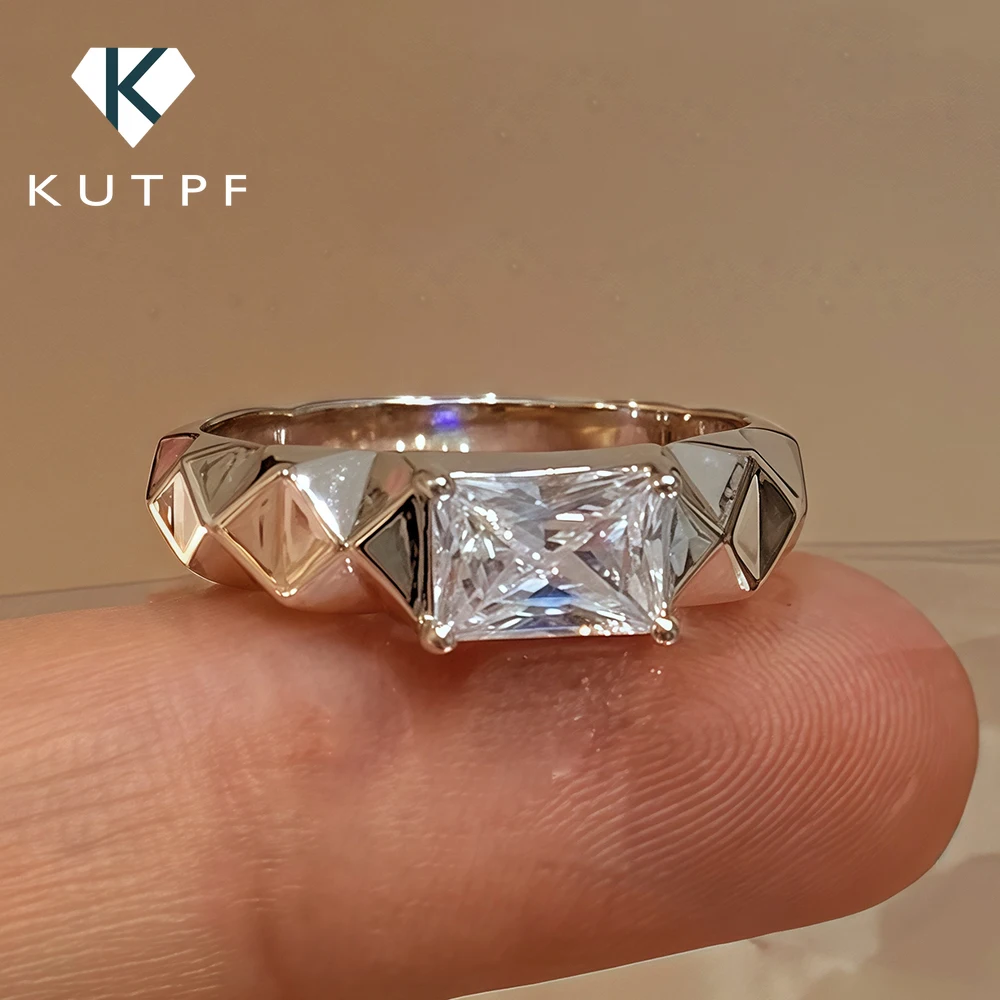 

1carat Radiant Cut Moissanite Solitaire Diamond Engagement Rings with Certificates 925 Sterling Silver Wedding Band for Women