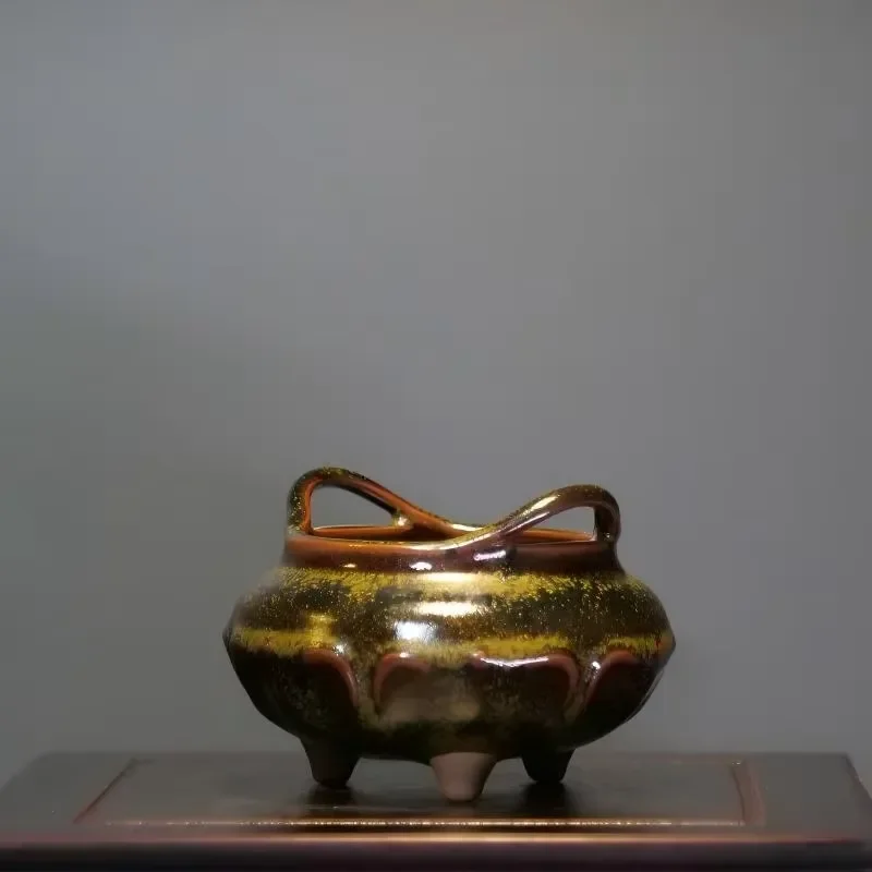 【CHIMU HOME】 for Jun Porcelain Therapeutic Handmade Eco Friendly Durable Double Ear Three Leg Chinese Incense Burner with