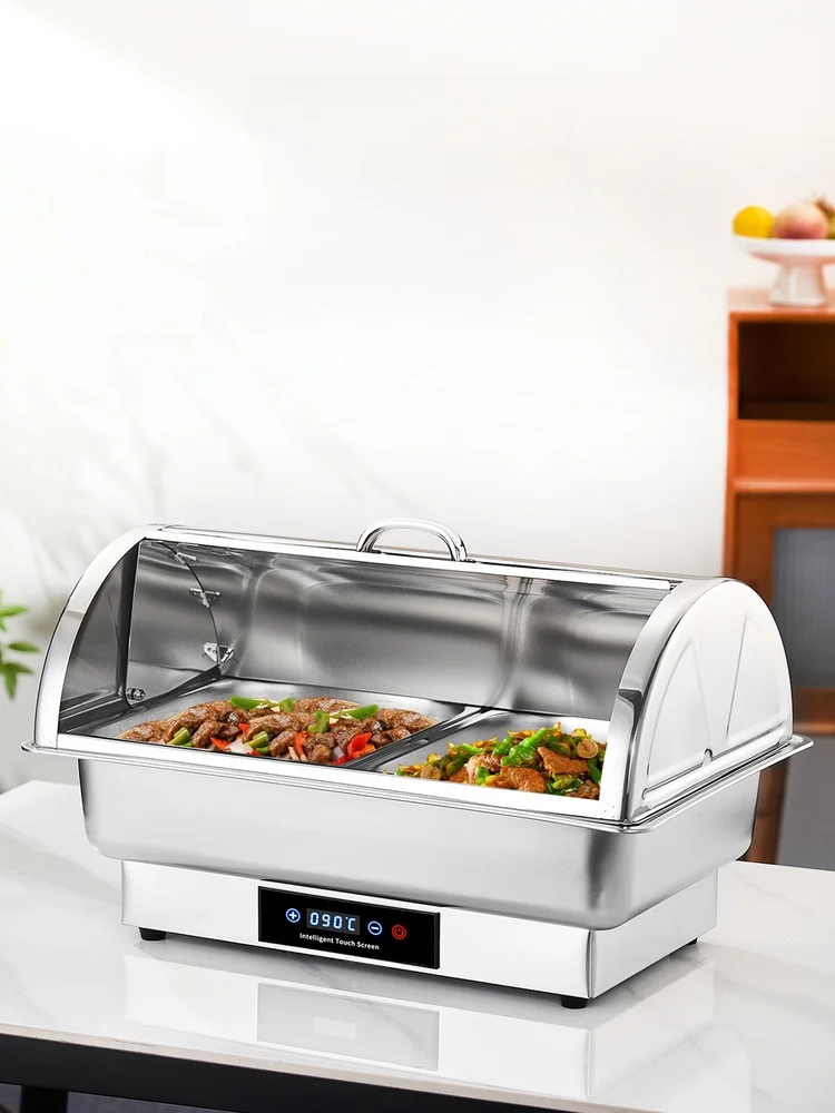 Panela Térmica de Aço Inoxidável para Buffet com Tampa Articulada, Forno de Café da Manhã Self-Service para Hotel com Visor