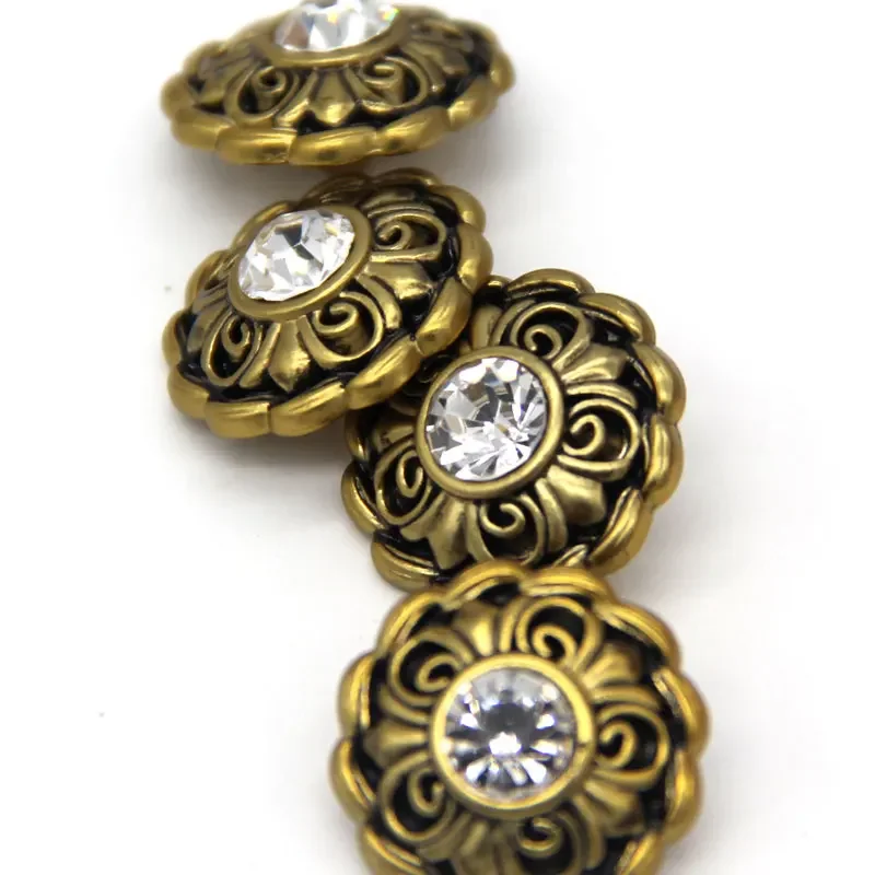 6pcs Antique Colorful Flower Bronze Rhinestones Buttons For Clothes Chic Suit Blazer Party Dress Handmade Decorations DIY Crafts