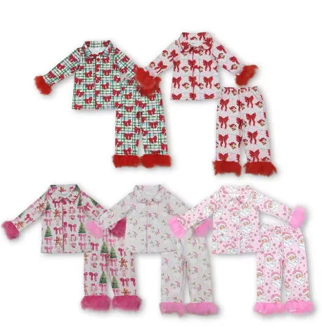 

Hot Sale Kids Sibling Clothes Baby Girls Santa Claus Fur Pajamas Christmas Toddler Girls Fur Pajamas Sets