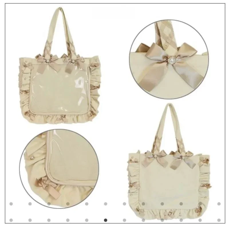 Bow Itabag Ruffled Ribbon Itabag Large Capacity Badge Bar Bag Can Be Carried on One Shoulder for Storage Display and Portable