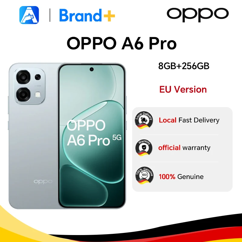 Versión UE del smartphone OPPO A6 Pro 5G, 8 GB + 256 GB, 6500 mAh, MTk Dimensity 6300, AMOLED, cámara principal con IA de 50 MP, IP69.