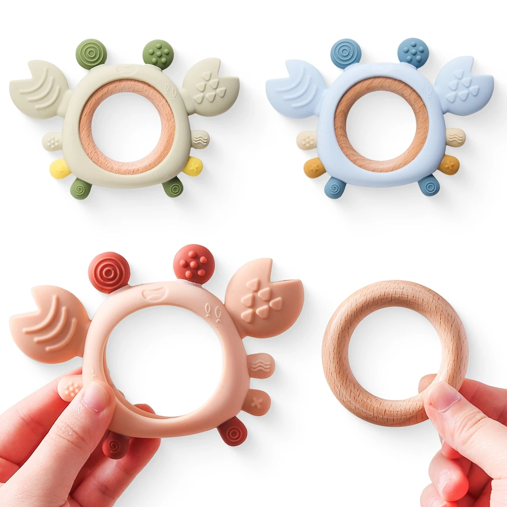 

Silicone Baby Teether Baby Toys 0 to 6 Months BPA Free chewing Teething Toys Crab Wooden Ring Teether Reborn silicone Baby toys