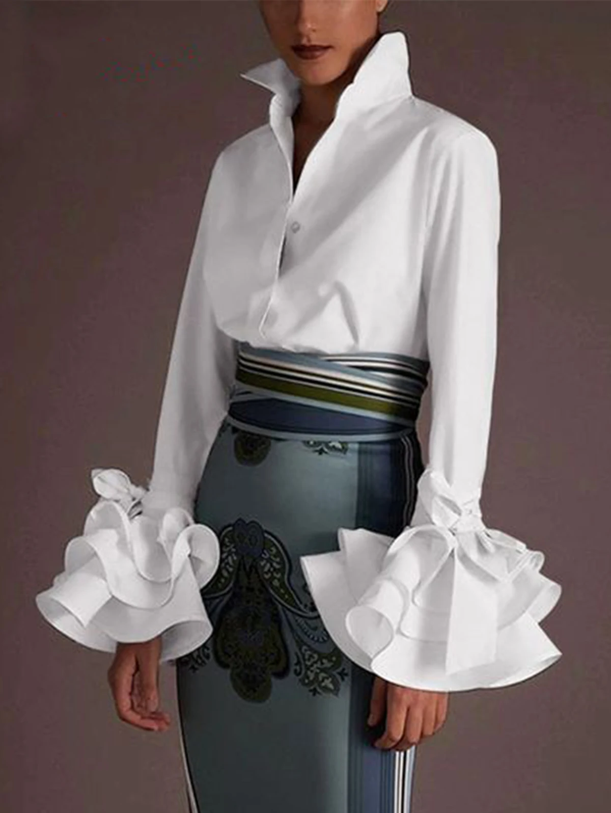 Organza Mesh Blouse for Women Stand Collar Lace-up See Through V-Neck VCasual Elegant Office Lady Half Sleeve Blouse Top