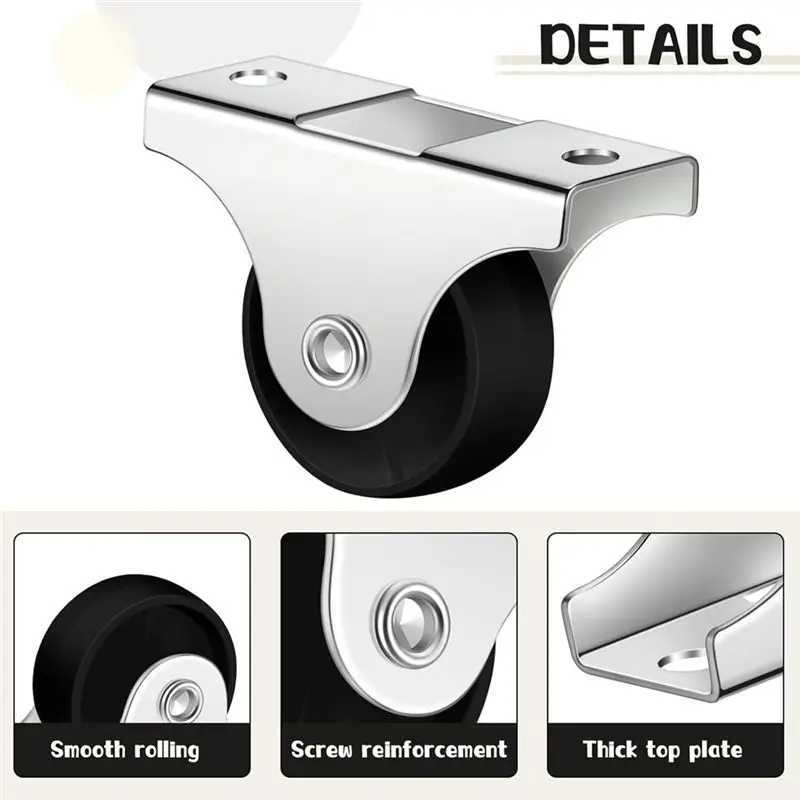 DT17 48 pièces, petites roulettes fixes non pivotantes, plaque supérieure en métal pour meubles, petits appareils, mini roulette