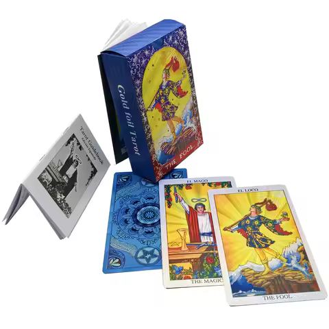Spanish Tarot Laser Gold Foil Divination Cards for Beginners 12x7cm Fortune Telling Deck with Bilanguage Guide Book
