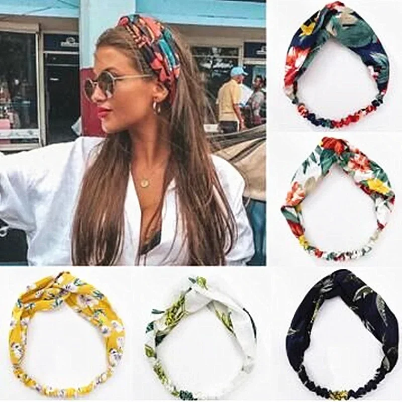 Bandanas boêmias estampadas para mulheres e meninas, turbante cruzado vintage, bandagem, acessórios para cabelo, moda verão